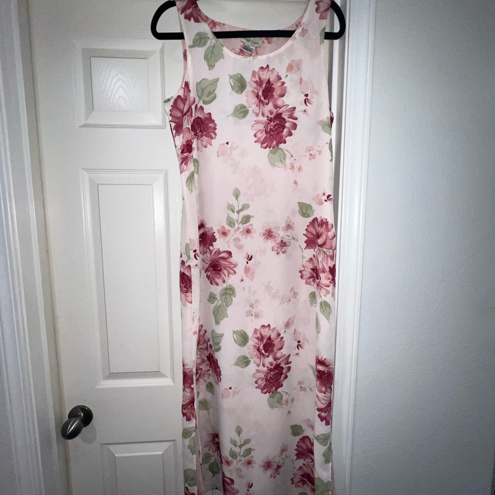 Vintage Floral Sleeveless Dress - Pink and Green